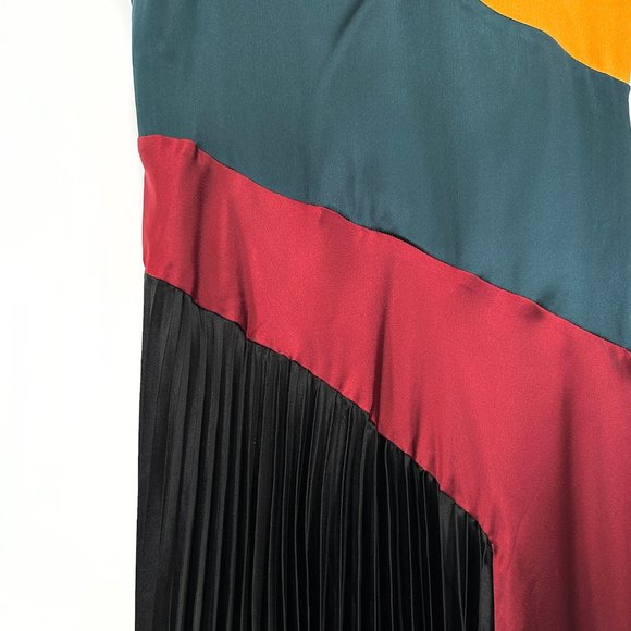 ASOS Color Blocked Pleated Skirt Satin Midi Dress - Picture 3 of 10